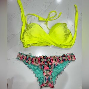 Victoria’s Secret Swim Wrap Bikini Top ONLY Neon Yellow